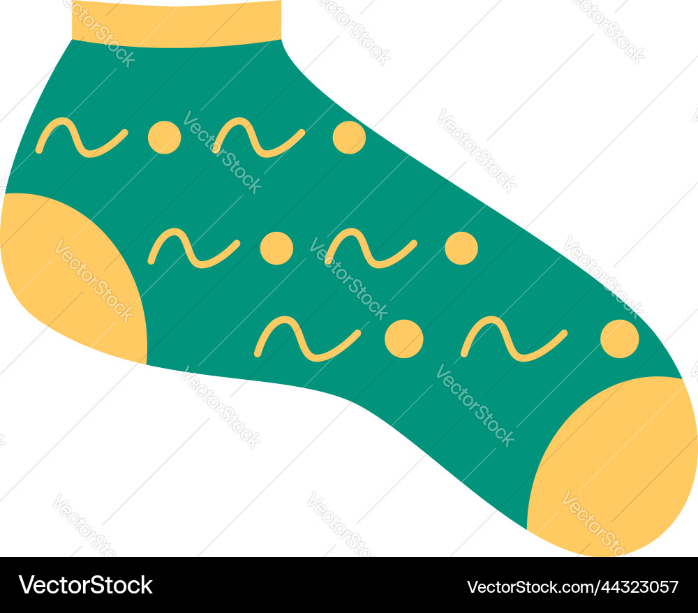 Green sock with yellow lines and dots Royalty Free Vector