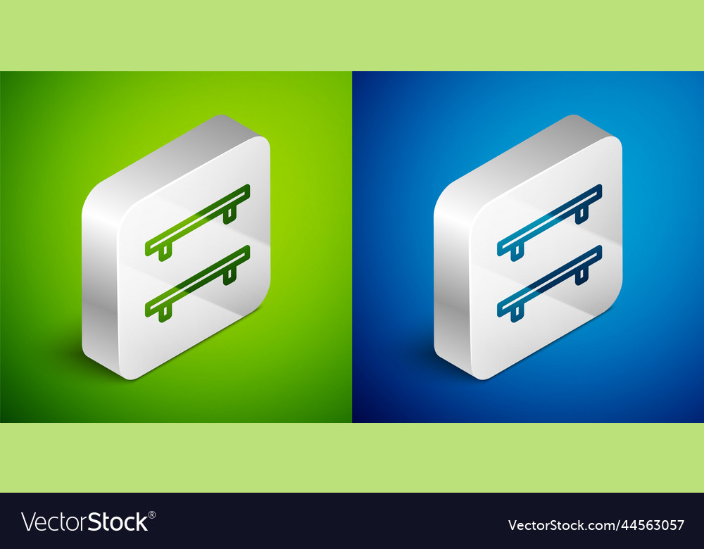 Isometric line empty wooden shelves icon isolated