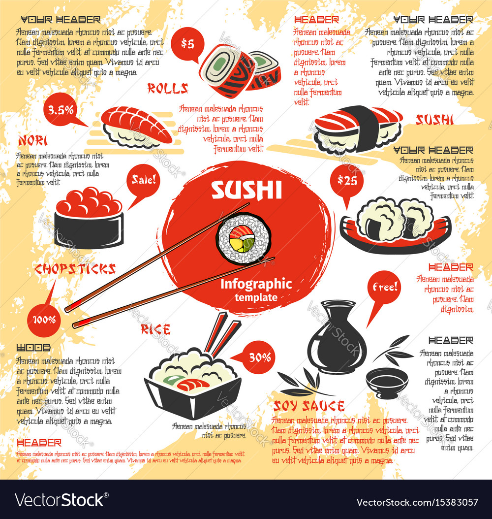 Japanese sushi rolls bar cuisine menu Royalty Free Vector