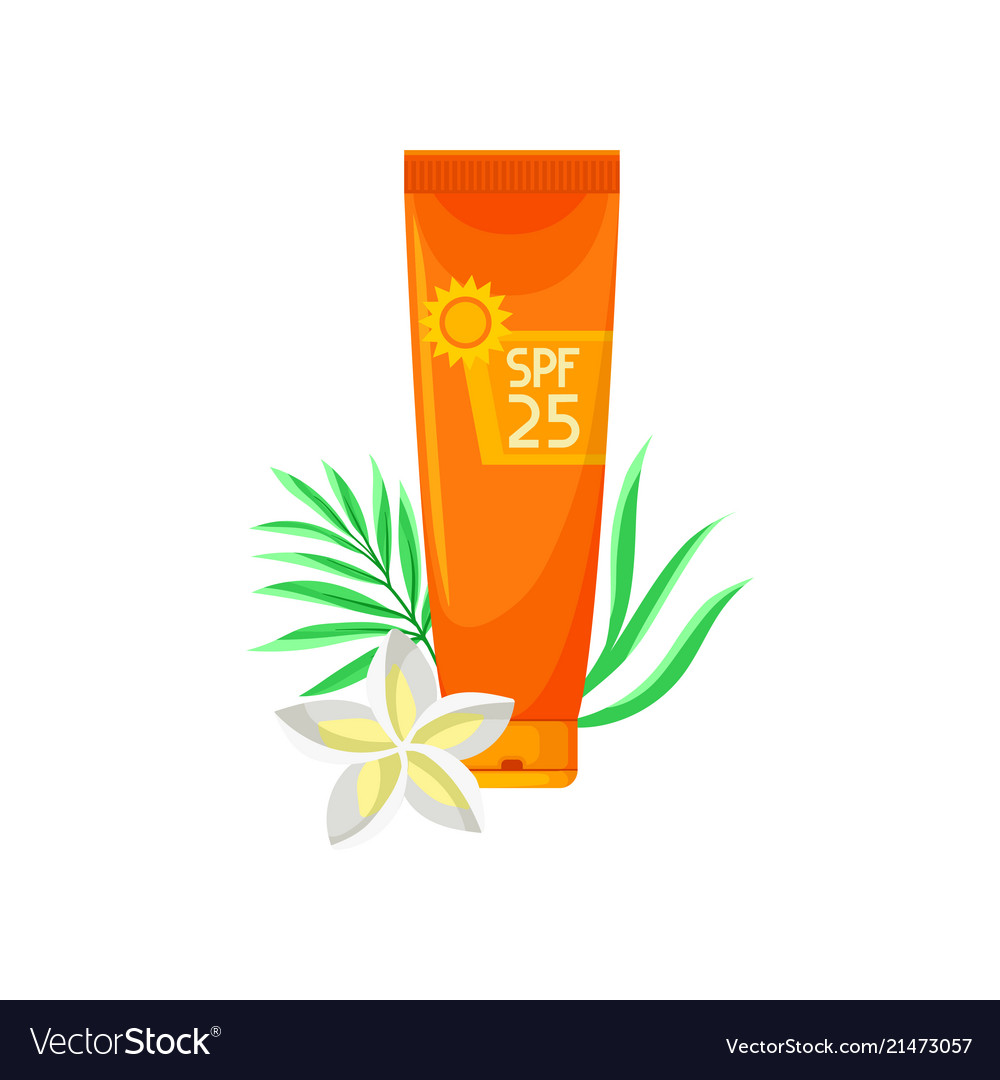 Orange tube of sunscreen cream beautiful flower Vector Image