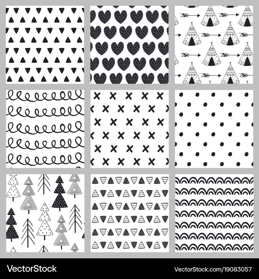 Set seamless pattern black and white Royalty Free Vector