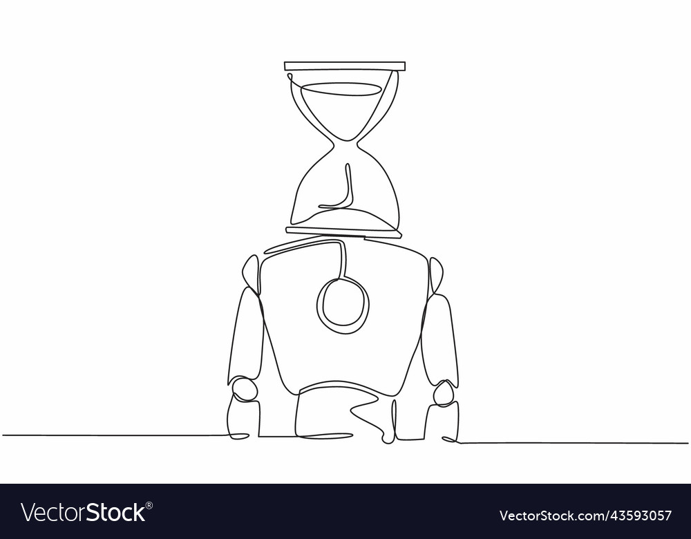 Single one line drawing robot with hourglass