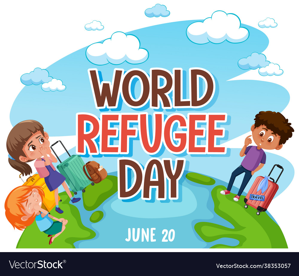 World refugee day banner with refugee people Vector Image