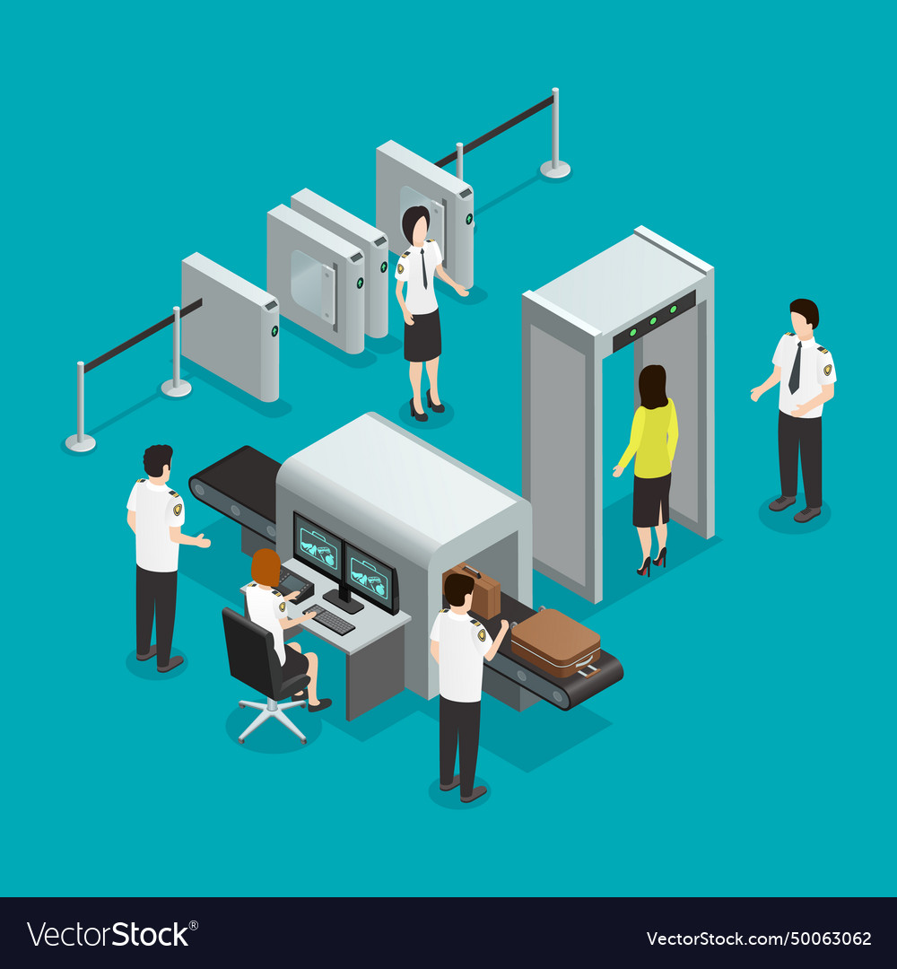 Airport security check isometric composition