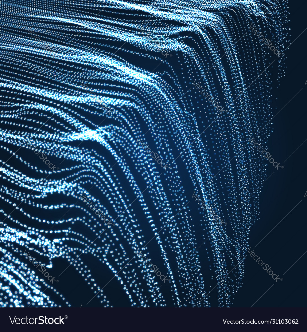 Array with dynamic emitted particles glowing grid Vector Image