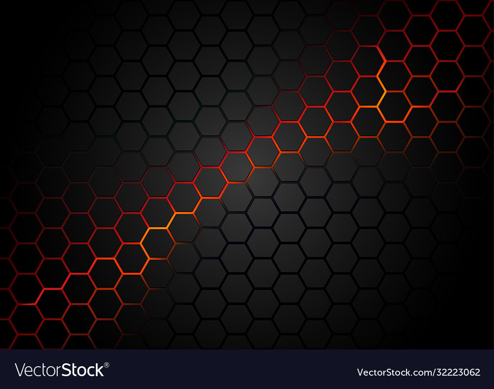 Black hexagonal pattern on red magma background vector image Black hexagonal pattern on red magma background