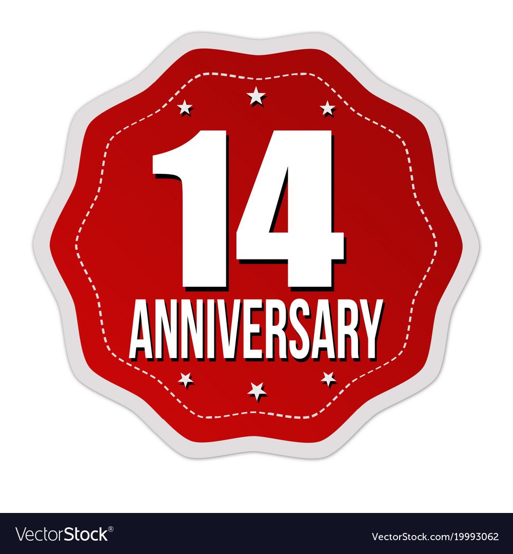 Fourteen years anniversary label or sticker