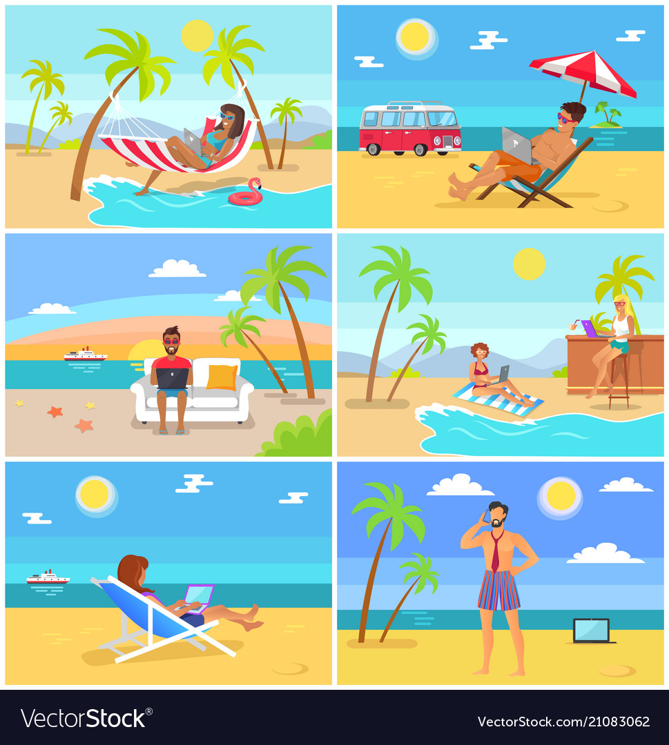 Freelancers in hot tropical countries in summer Vector Image