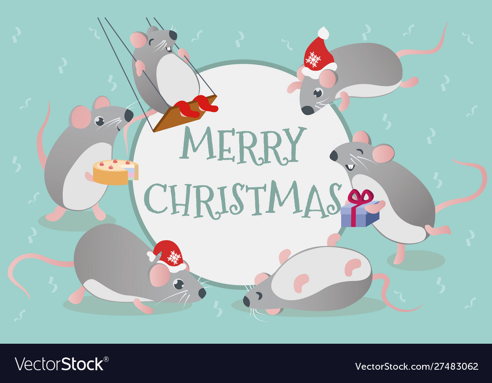 Hand drawn banner with cute mice merry christmas Vector Image