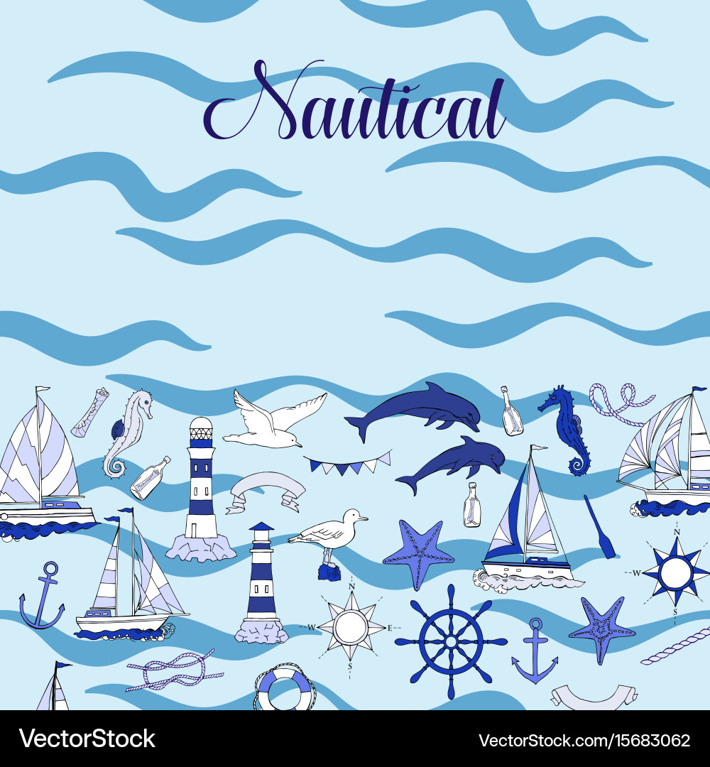 Nautical background hand drawn elements Royalty Free Vector