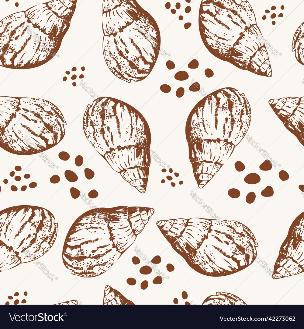 Seamless pattern brown hand drawn seashells