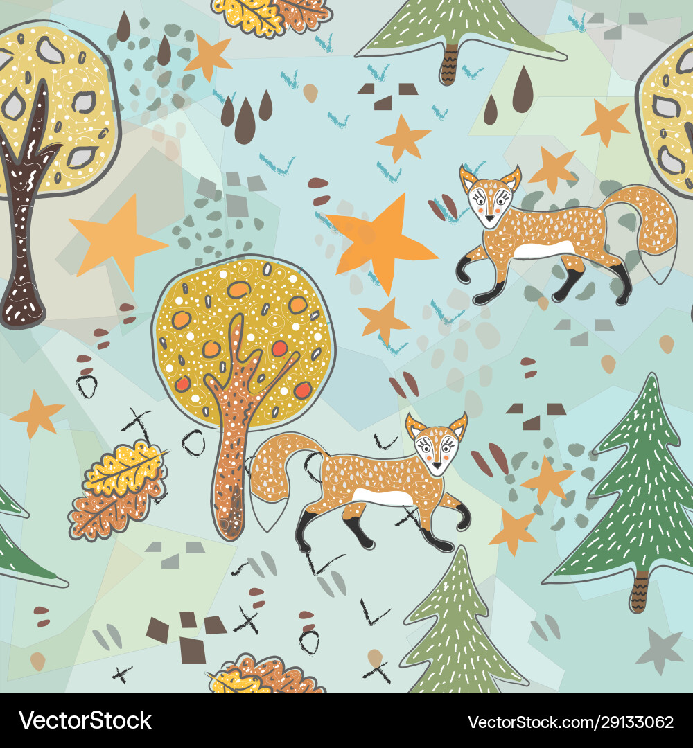 Seamless pattern with cute hand drawn fox Vector Image