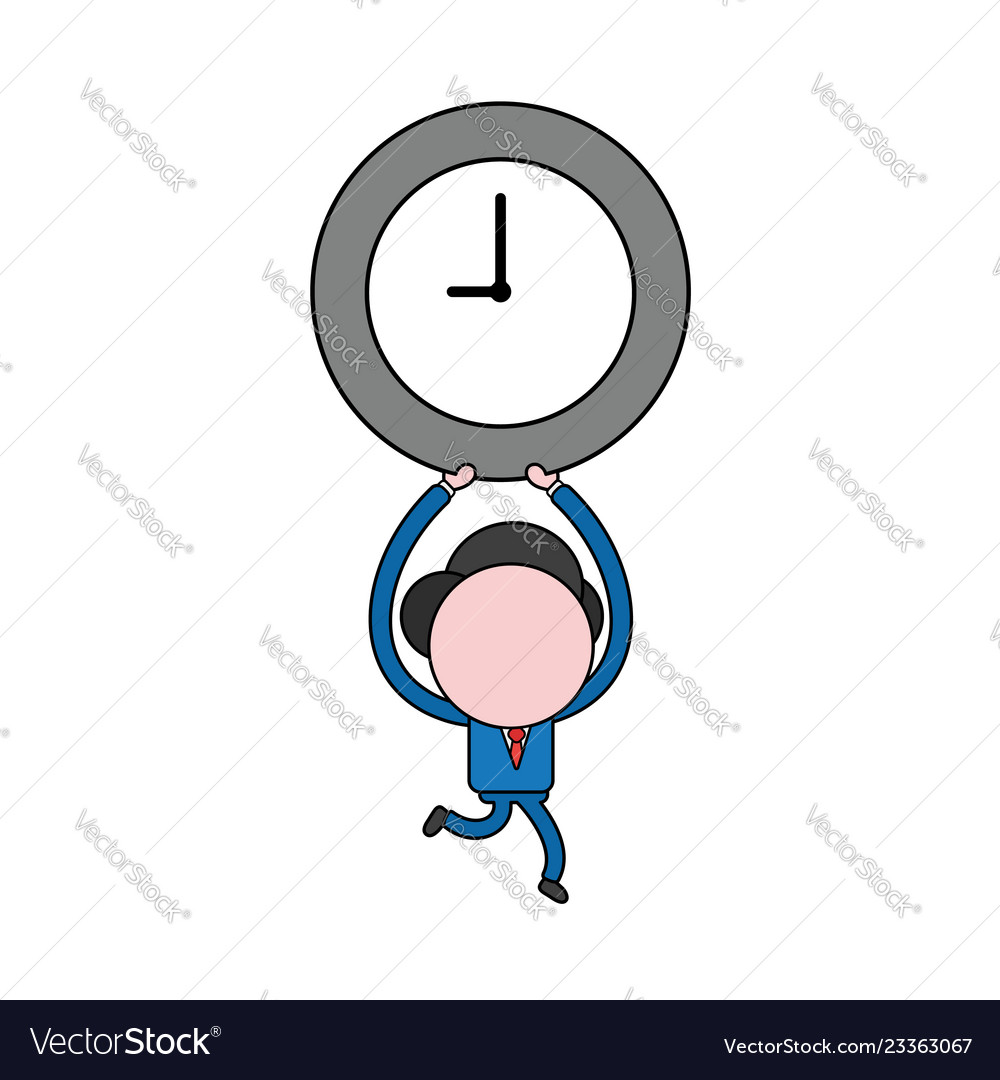 Businessman character running and carrying clock