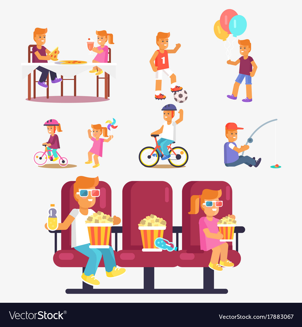 Entertaining Children In Cinema Riding Bike Etc Vector Image