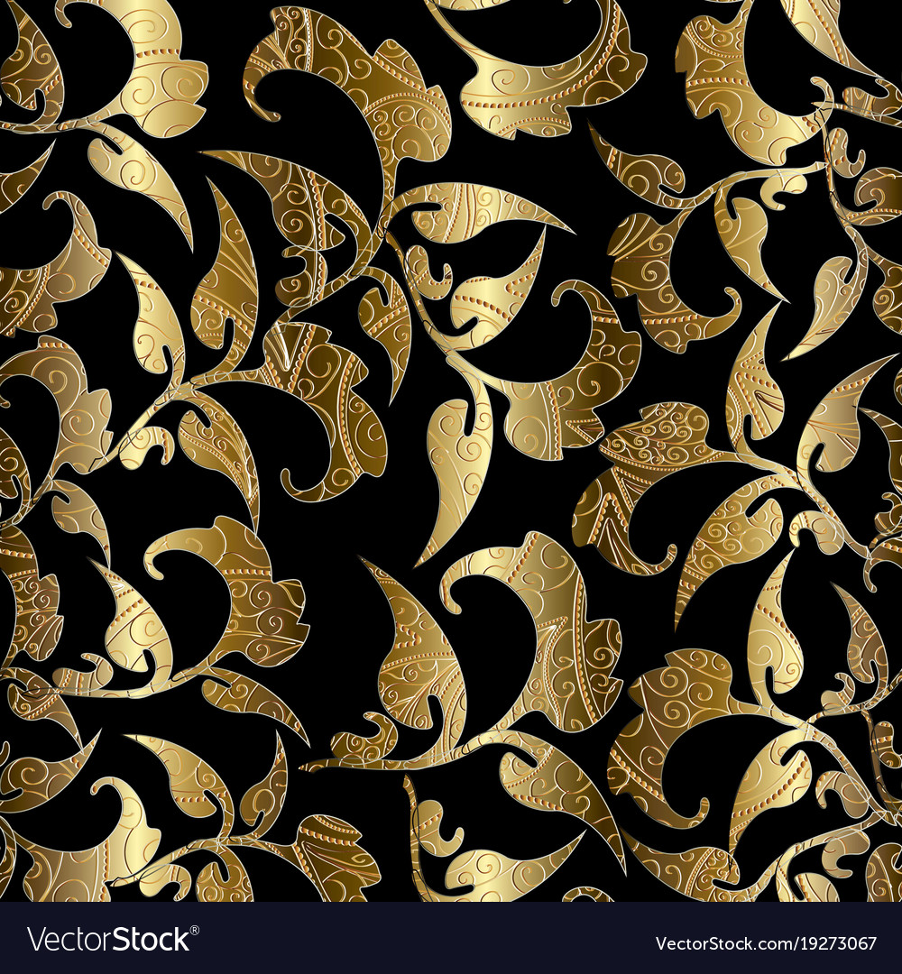 Floral black gold seamless pattern foliage Vector Image