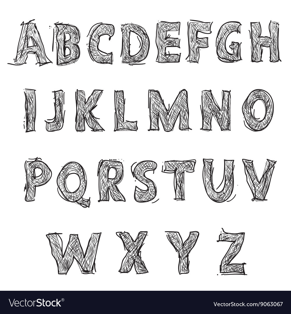 Hand drawn pencil sketched font letters Royalty Free Vector