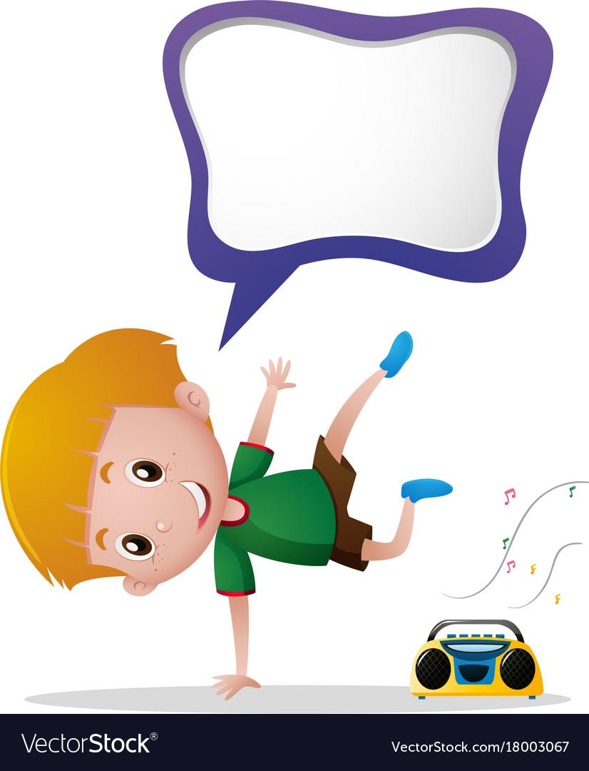 Speech bubble template with boy and radio Vector Image