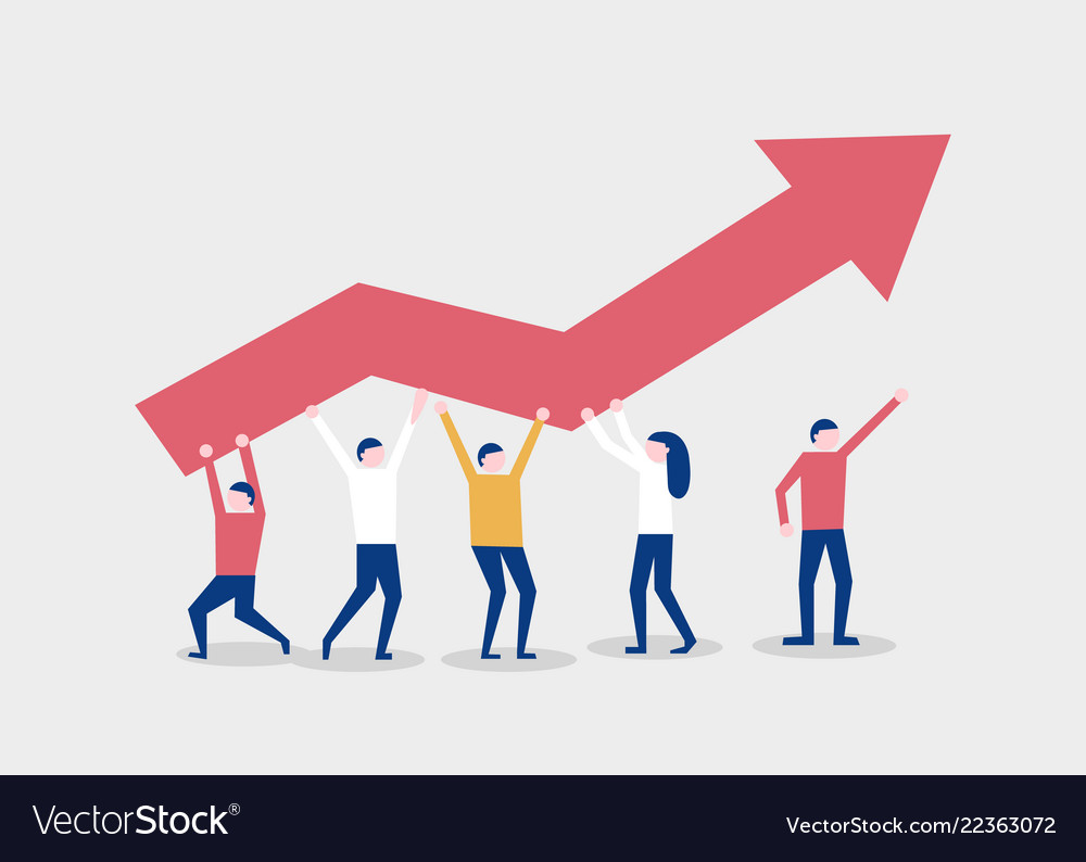 Little people raise a red chart arrow teamwork Vector Image