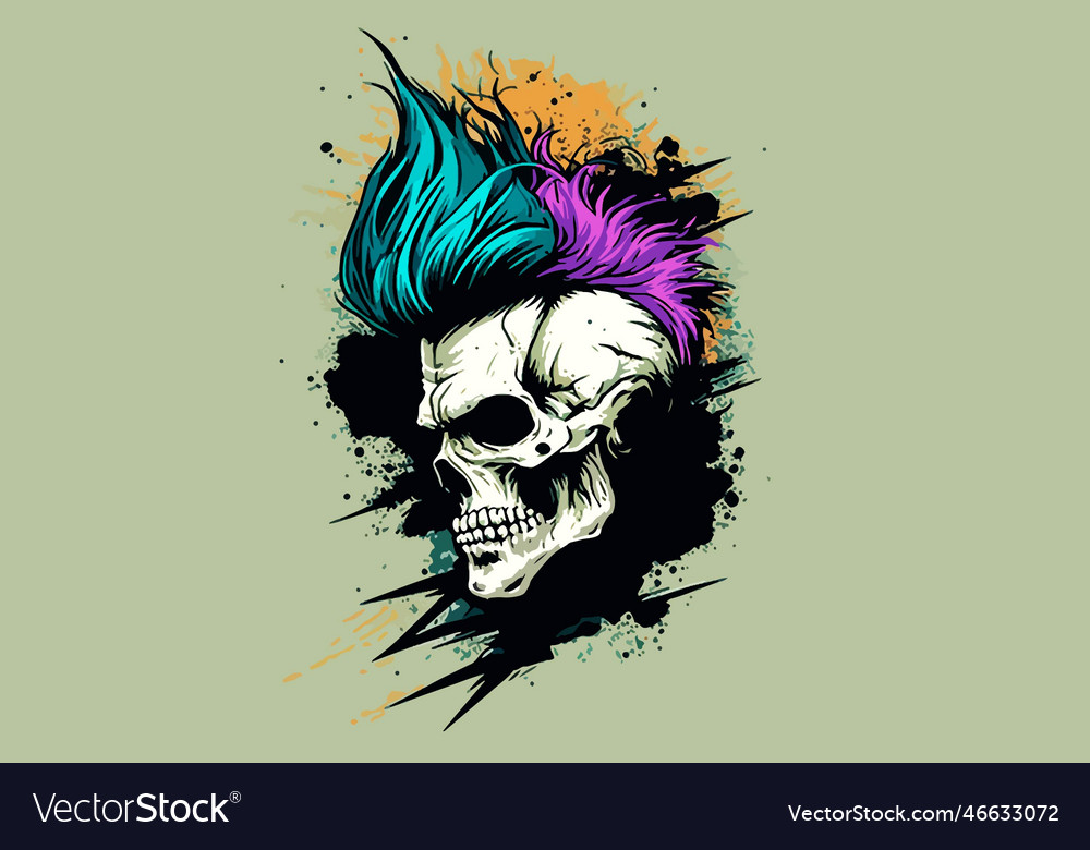 Punk Rock Skull With Hair Royalty Free Vector Image