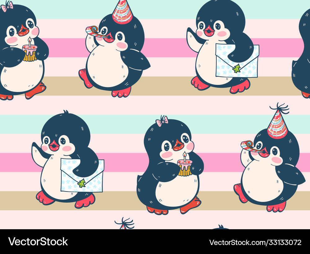 Seamless pattern with cute penguins Royalty Free Vector