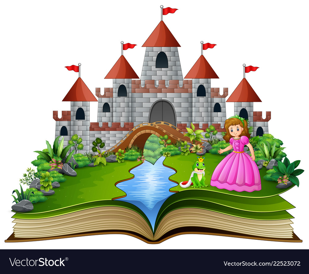 Story book princess and frog prince cartoon Vector Image