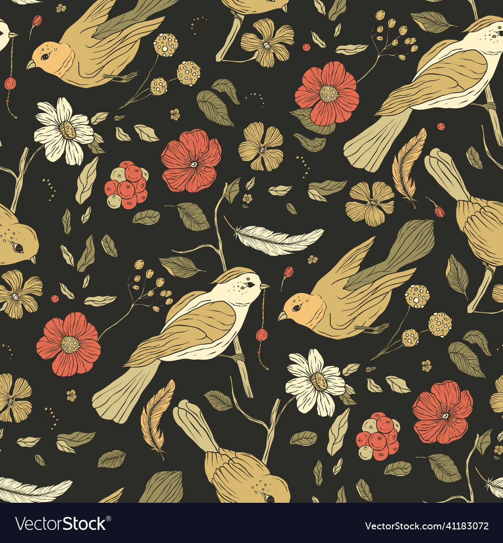 Vintage bird seamless pattern