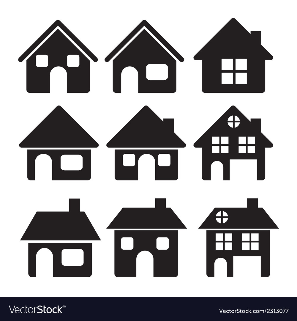 Home icons house silhouettes on white background