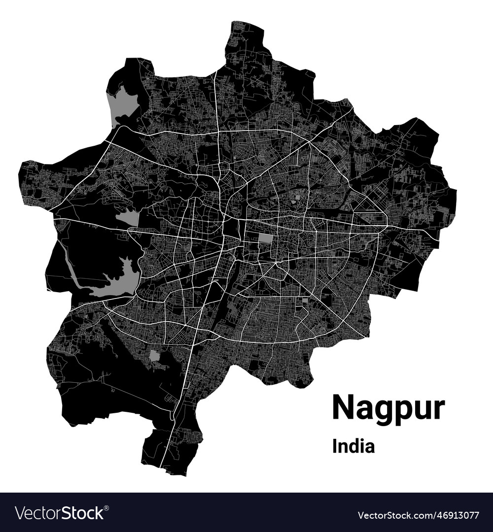 Nagpur map detailed black map of city Royalty Free Vector