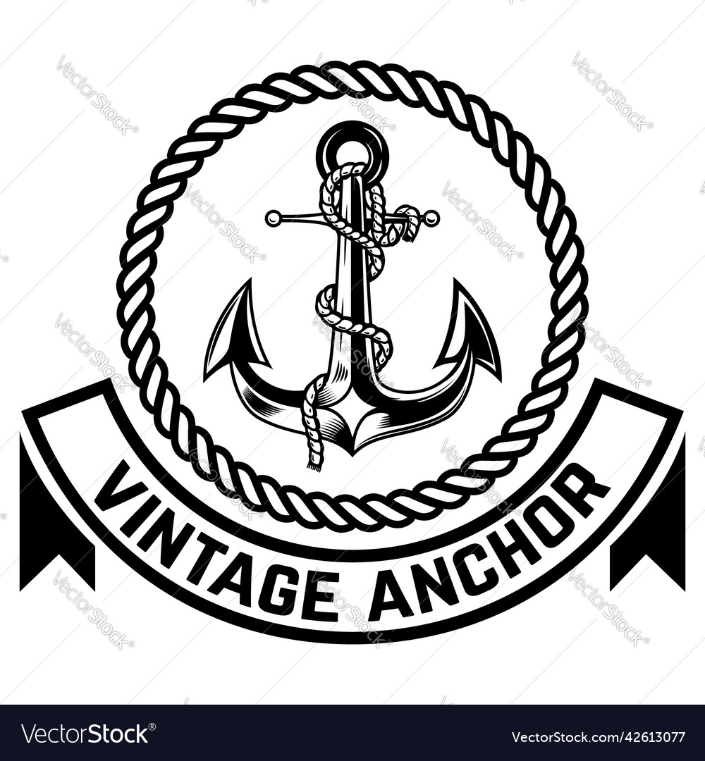 Nautical vintage emblem with wreath and anchor Vector Image