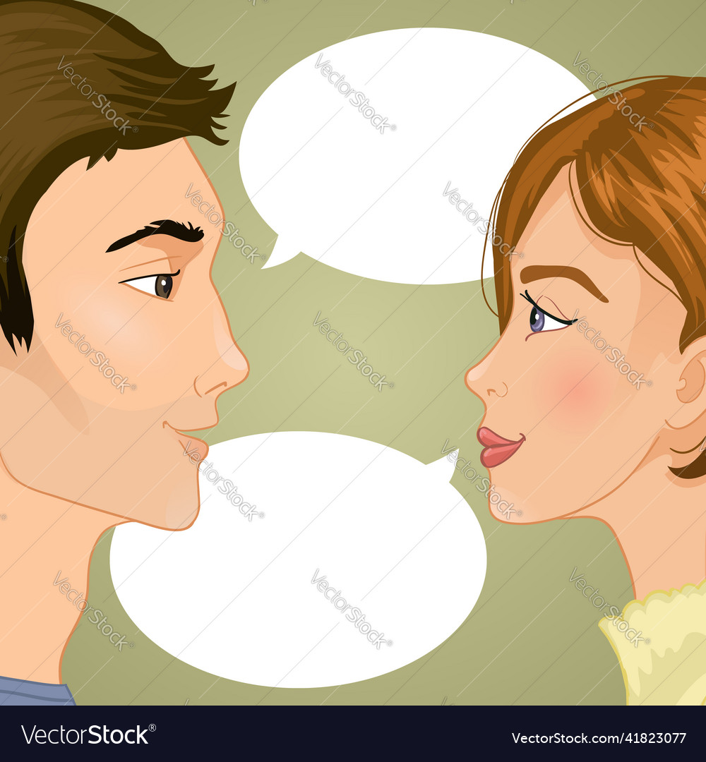 Woman and man with speech bubble