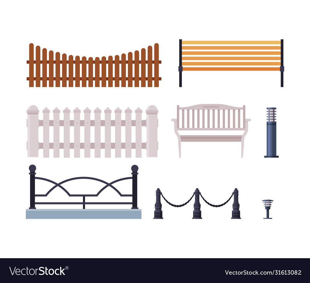 Decorative fences collection wooden wrought iron