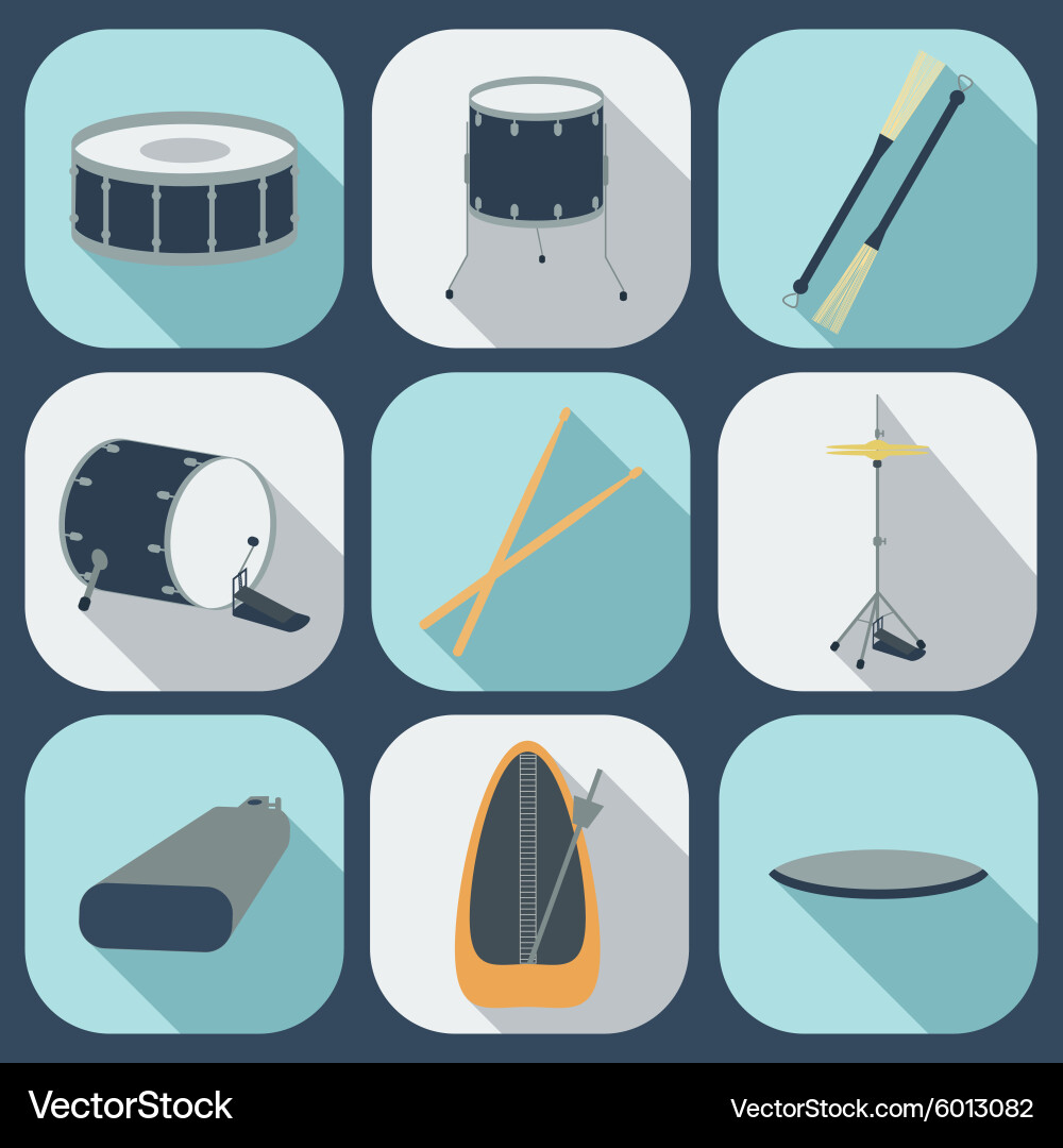 Drum flat icons Royalty Free Vector Image - VectorStock