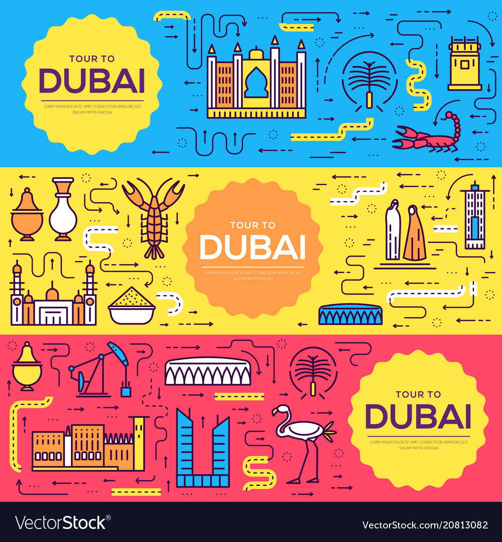 Dubai brochure cards thin line set country Vector Image