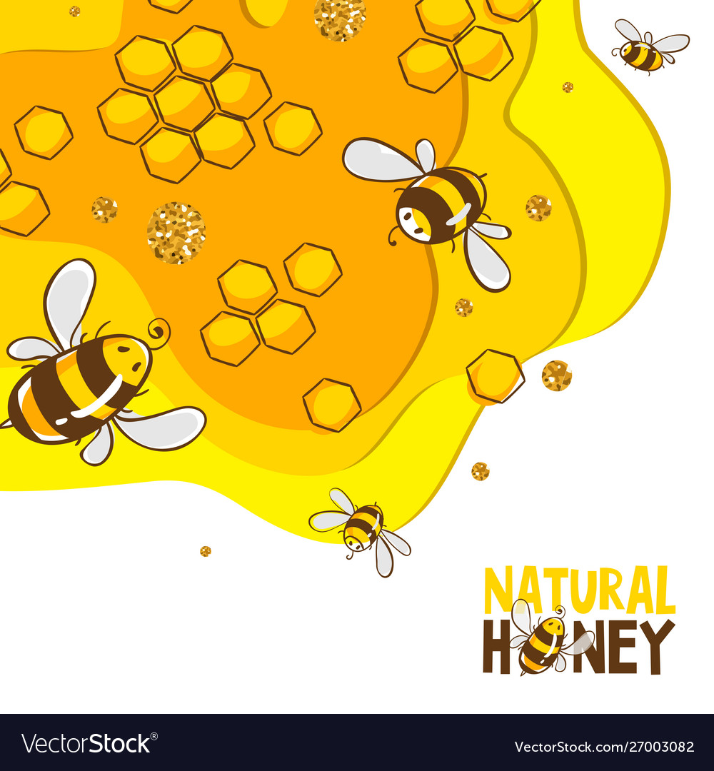 Horizontal banner with bees combs honey isolated Vector Image