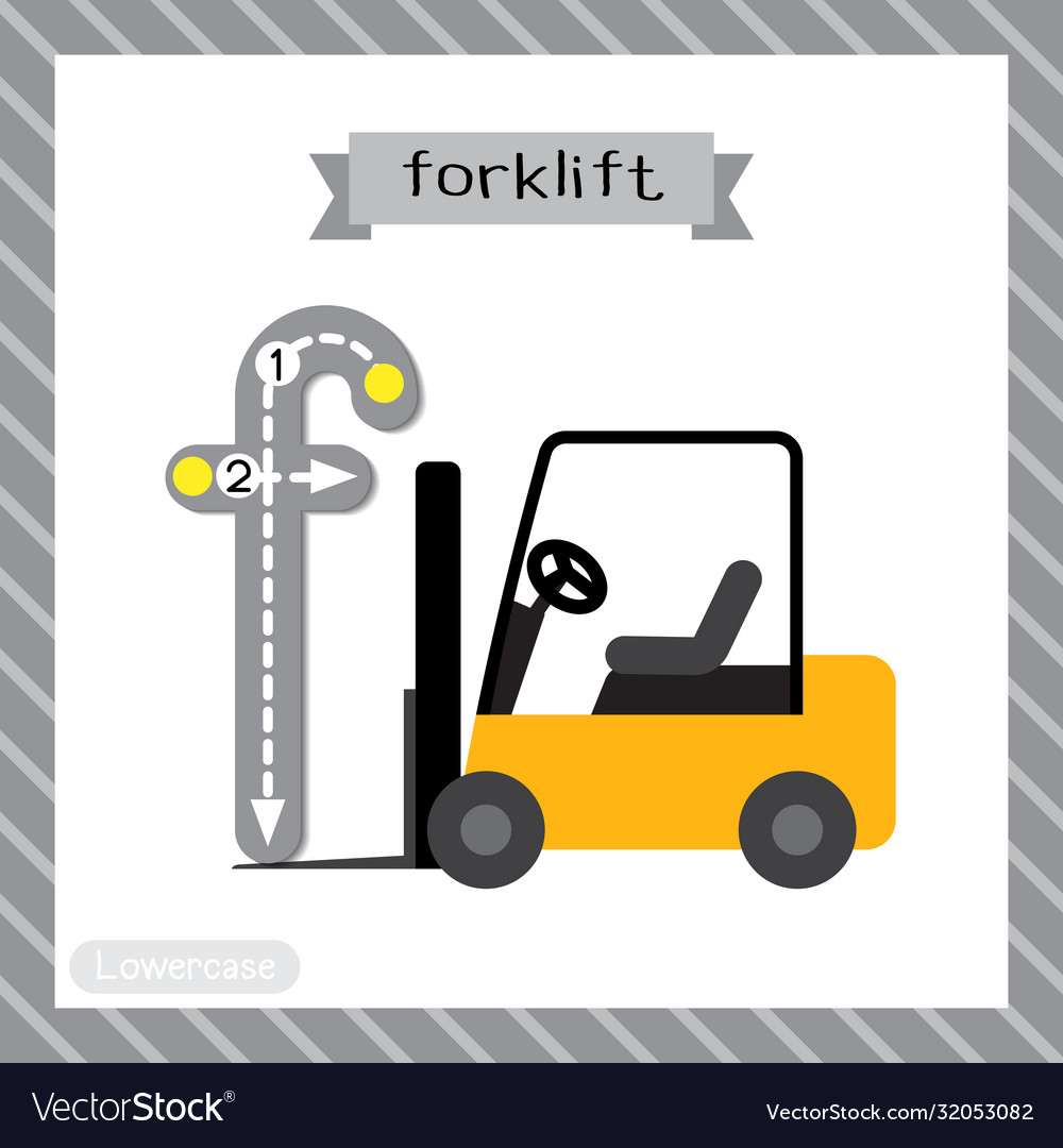 Letter f lowercase tracing forklift Royalty Free Vector