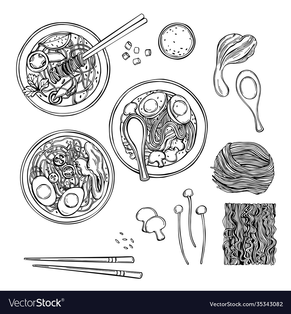 Ramen set Royalty Free Vector Image - VectorStock