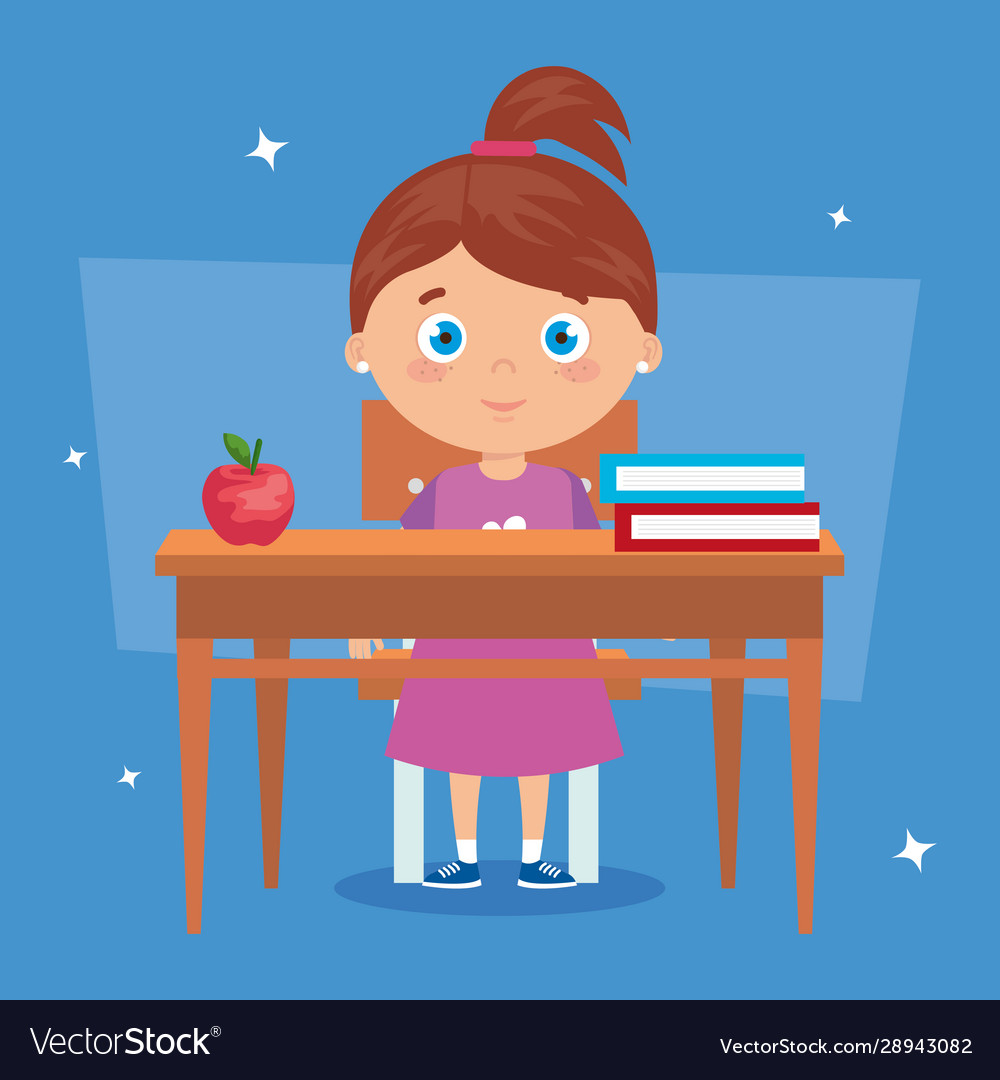 Student girl sitting in school desk back Vector Image