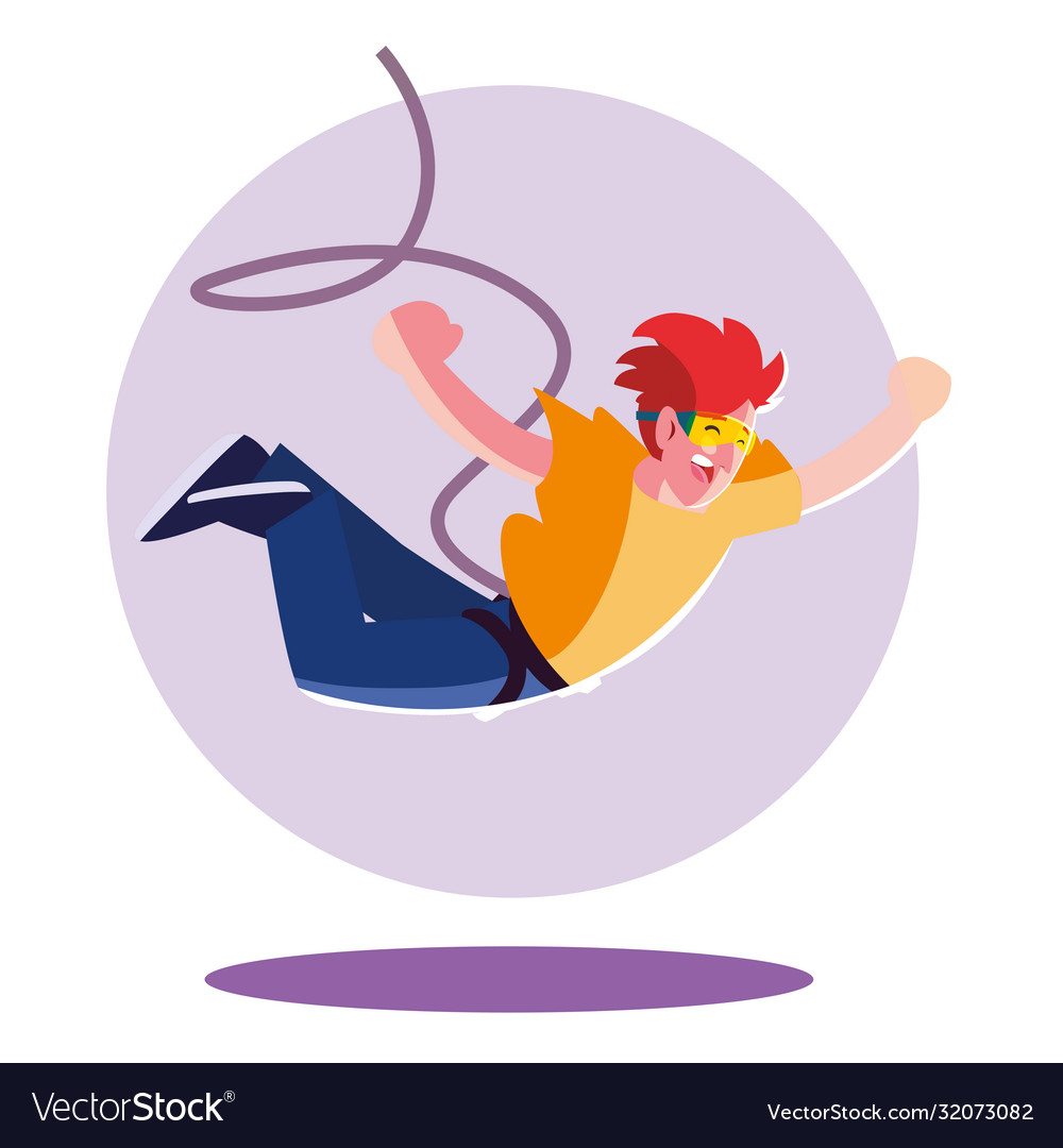 Young man jumping off a mountain Royalty Free Vector Image