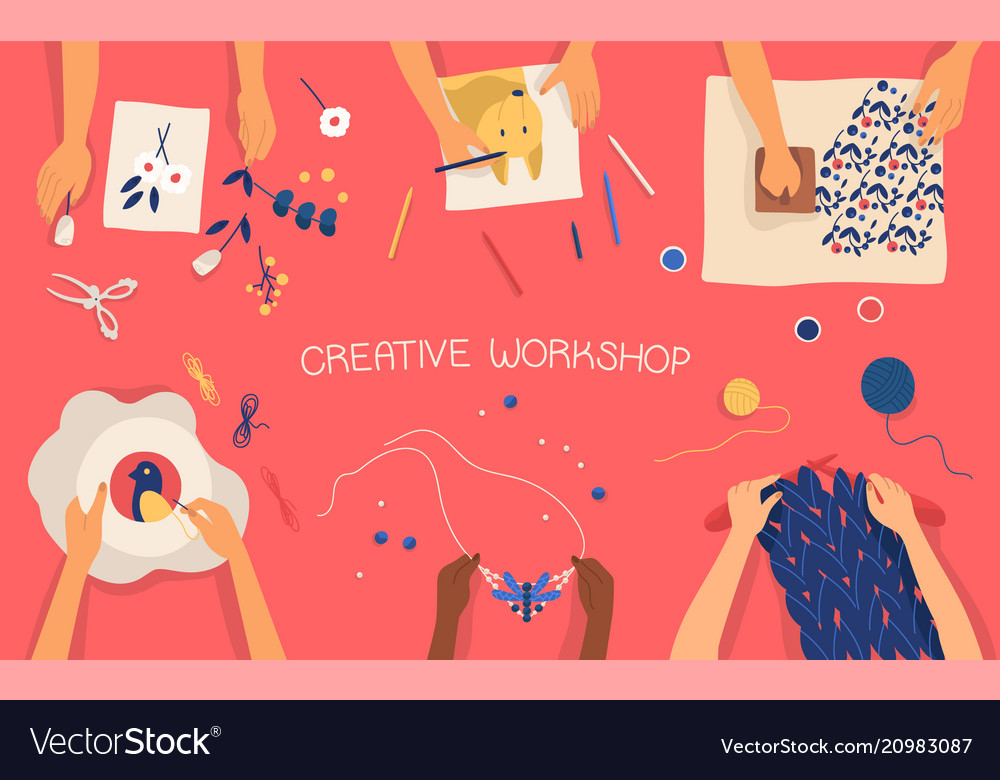 Colorful Horizontal Banner With Hands Making Vector Image
