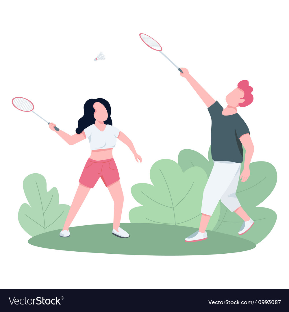 Couple playing badminton outdoors flat color Vector Image