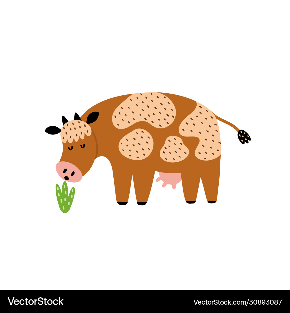 Cow eating grass isolated element cute farm Vector Image