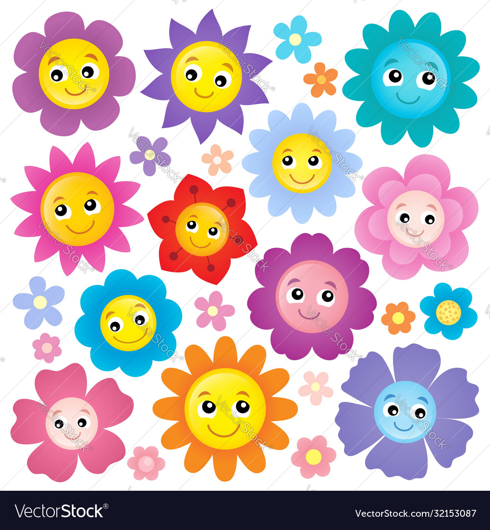 Happy flower heads theme set 1 Royalty Free Vector Image