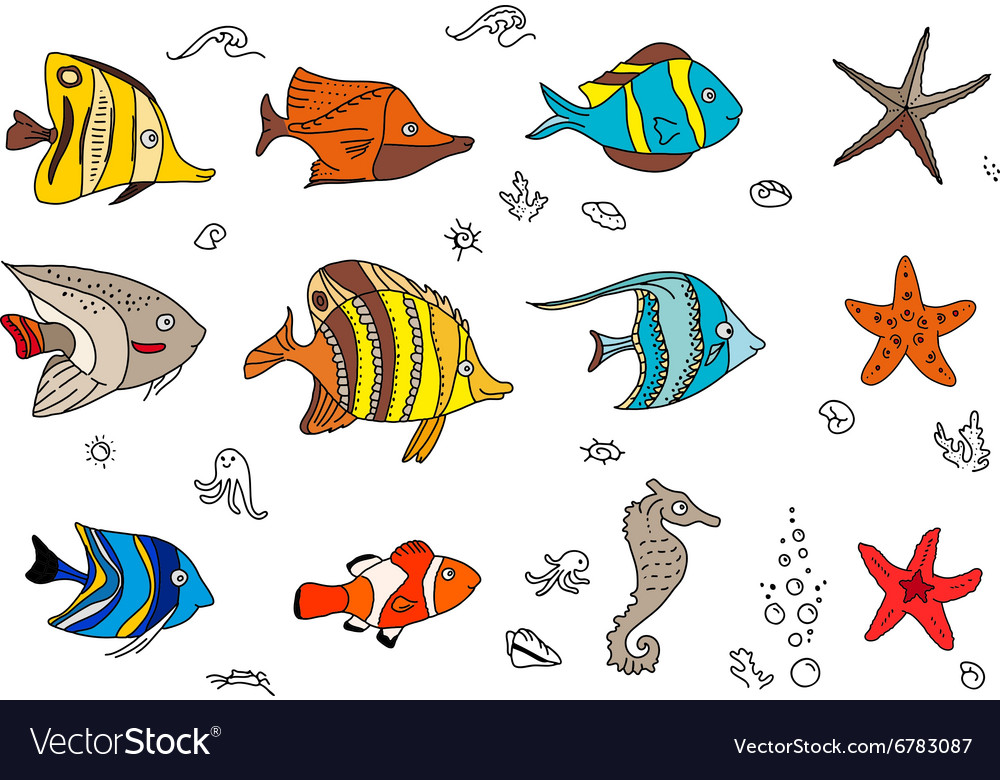 Set with coral fishes Royalty Free Vector Image