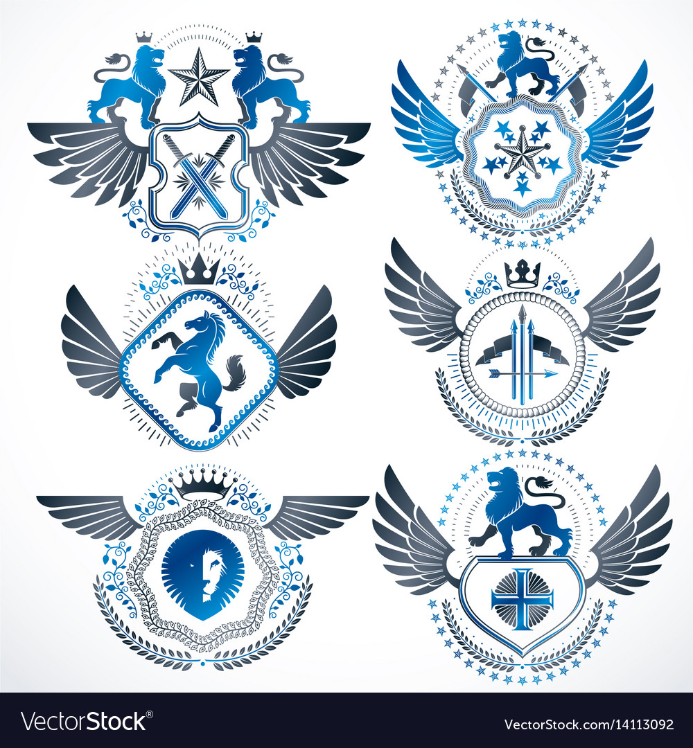 Classy heraldic coat of arms collection Royalty Free Vector