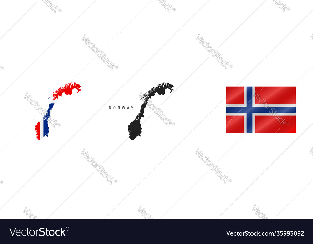 Norway detailed flag map silhouette Royalty Free Vector