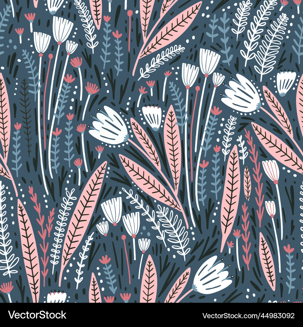 Seamless botanical pattern with hand drawn Vector Image