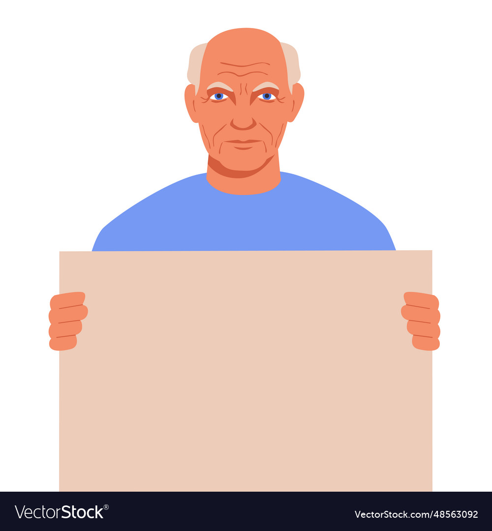 Senior man showing empty blank board portrait