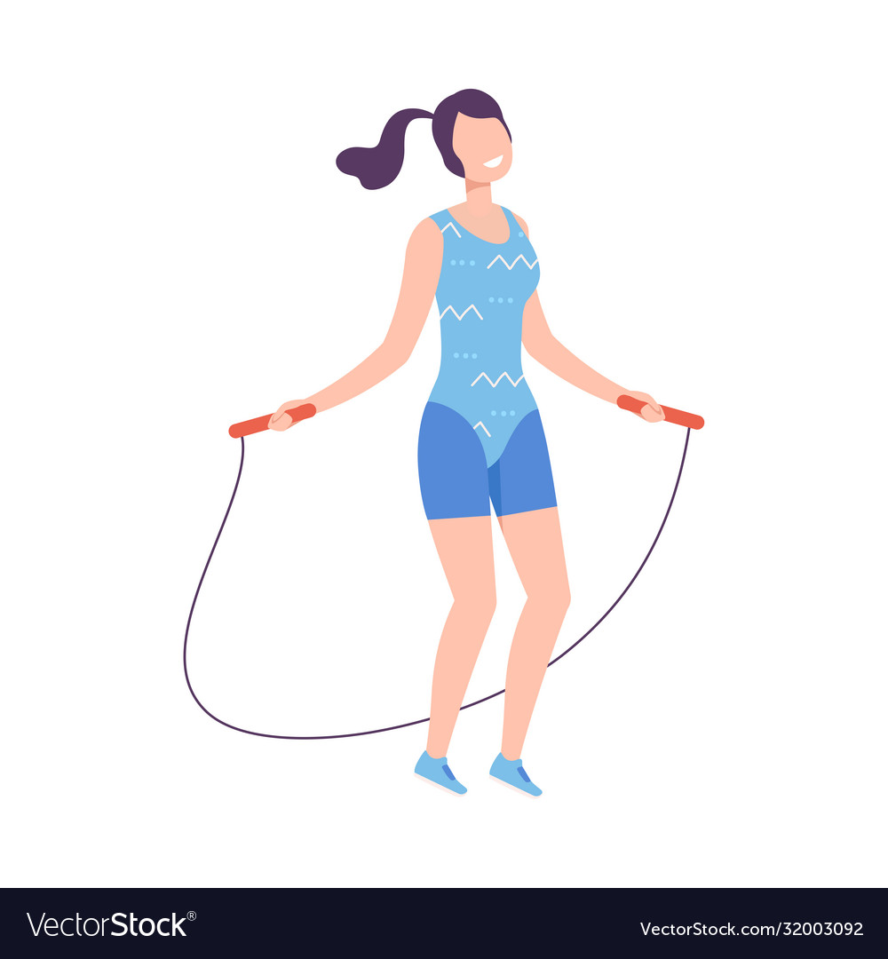 Young woman skipping with jump rope girl doing