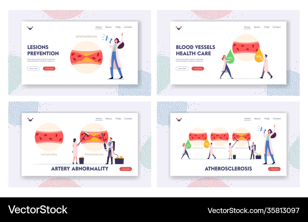 Atherosclerosis landing page template set tiny Vector Image