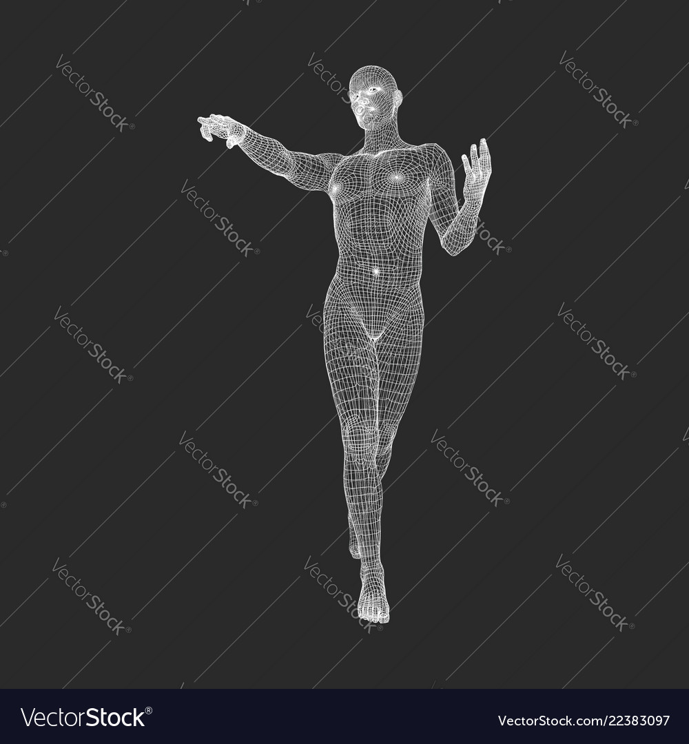 Man pointing his finger 3d model of geometric